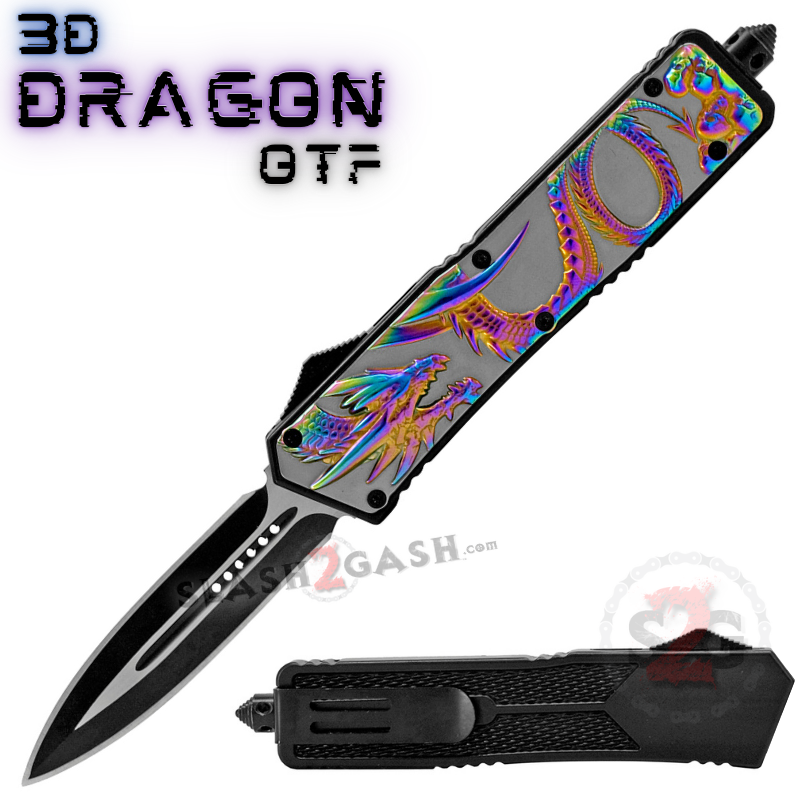 Dragon OTF Knife Auto Out The Front Switchblade - Assort. Colors Rainbow - Dagger Plain Knife-OTF - Tophatter Daily Deals