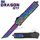 Dragon OTF Knife Titanium Rainbow Automatic Out The Front Switchblade Rainbow - Etched Damascus Knife-OTF - Tophatter Daily Deals
