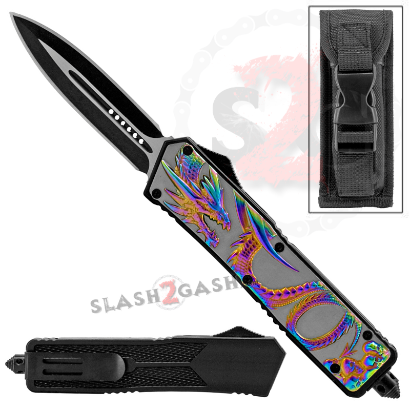 Dragon OTF Knife Titanium Rainbow Automatic Out The Front Switchblade Knife-OTF - Tophatter Daily Deals