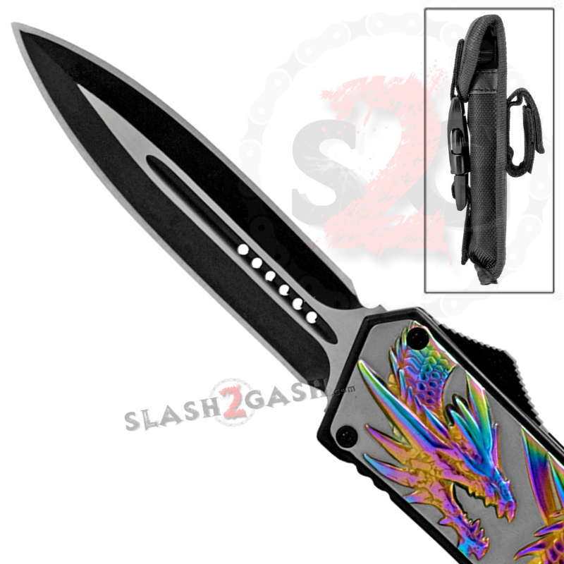 Dragon OTF Knife Titanium Rainbow Automatic Out The Front Switchblade Knife-OTF - Tophatter Daily Deals