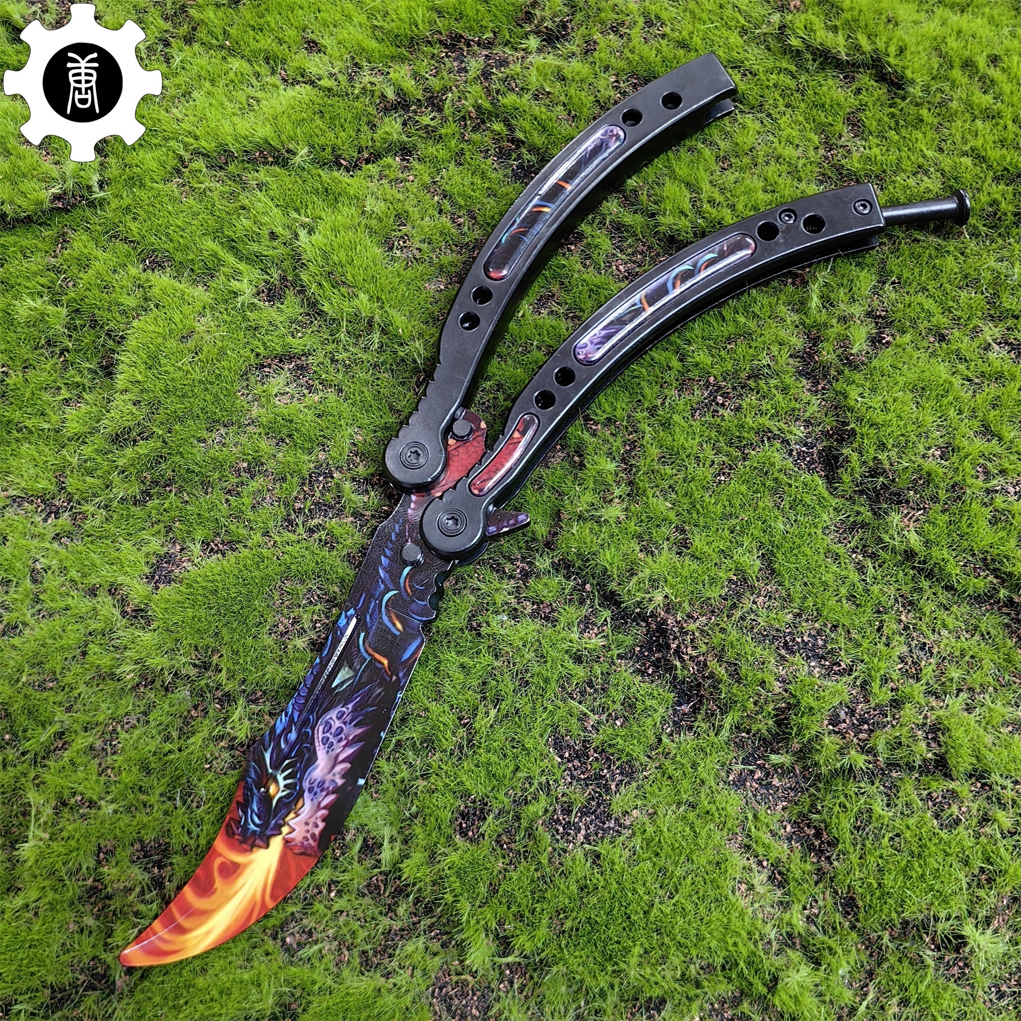 Game Butterfly Knife Dragonfire Pattern Metal Balisong Trainer - Tophatter Daily Deals