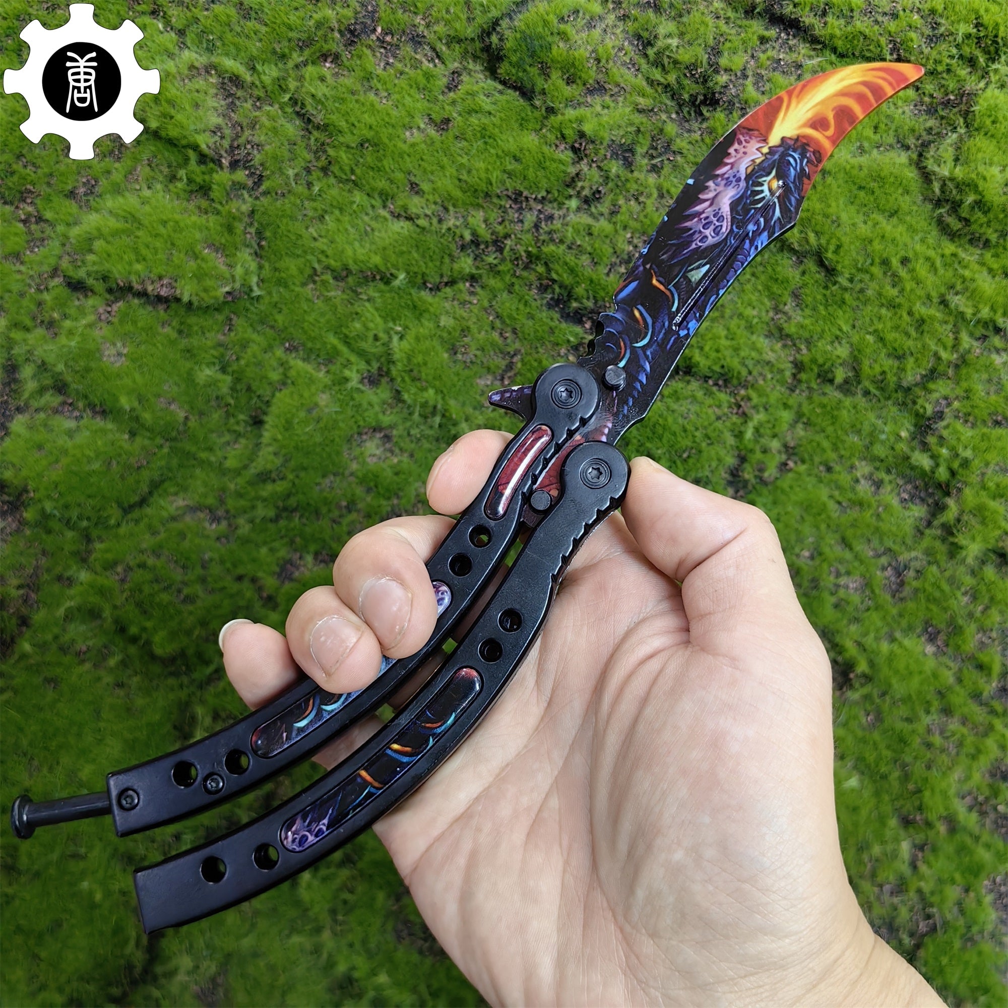 Game Butterfly Knife Dragonfire Pattern Metal Balisong Trainer - Tophatter Daily Deals