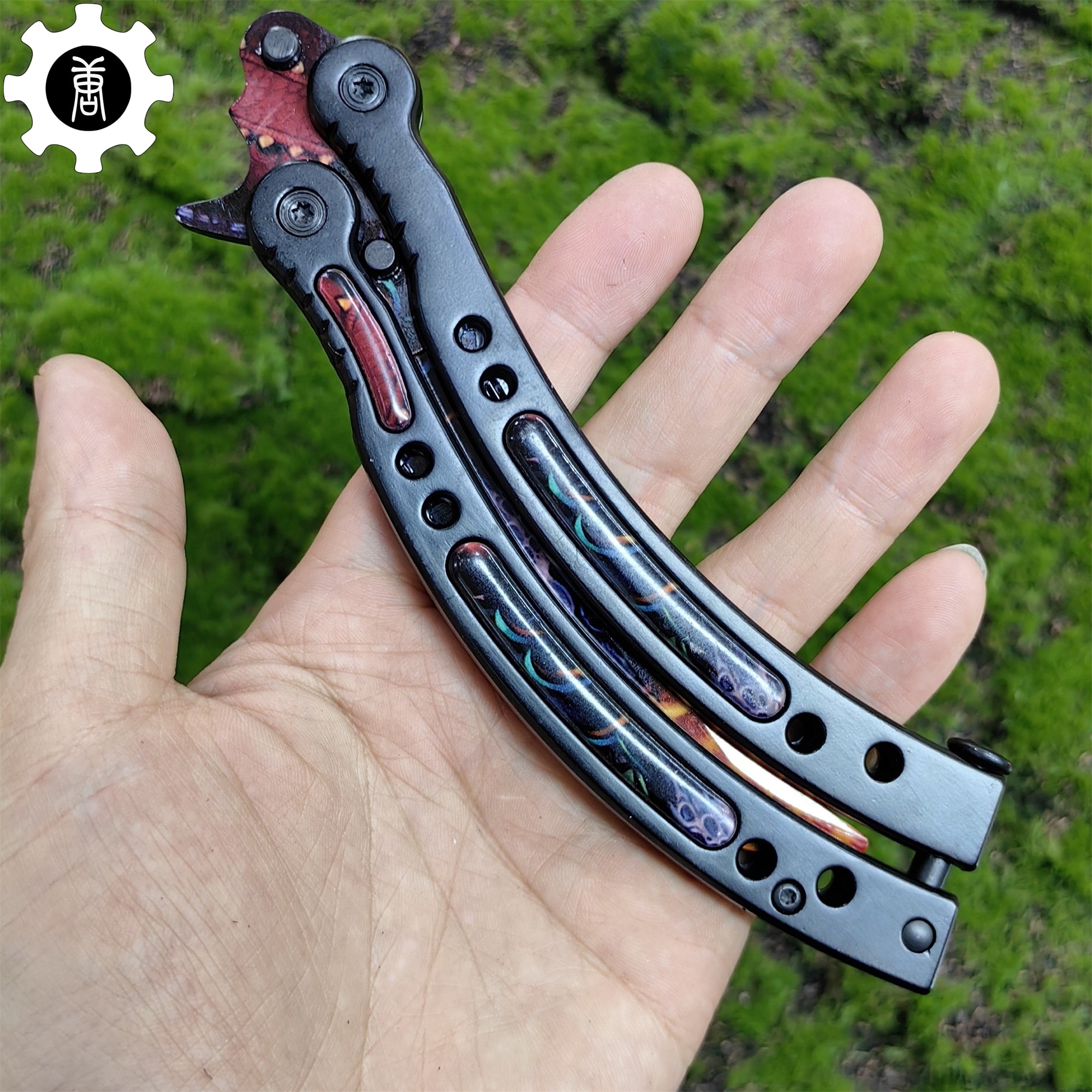 Game Butterfly Knife Dragonfire Pattern Metal Balisong Trainer - Tophatter Daily Deals