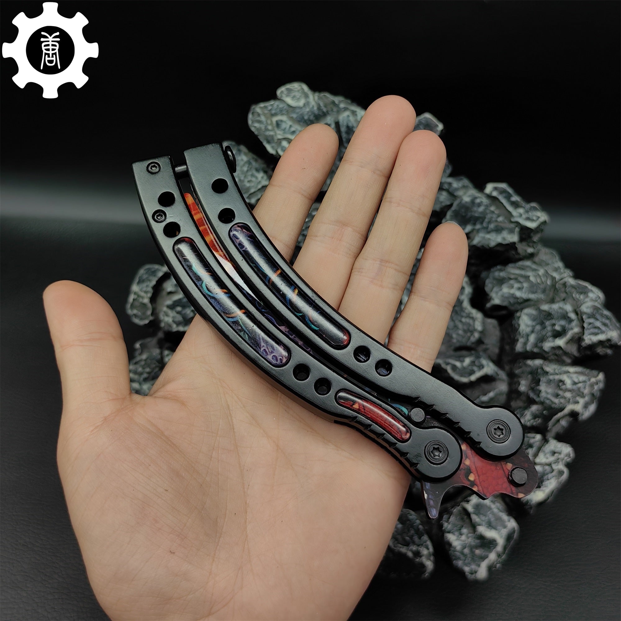 Game Butterfly Knife Dragonfire Pattern Metal Balisong Trainer - Tophatter Daily Deals