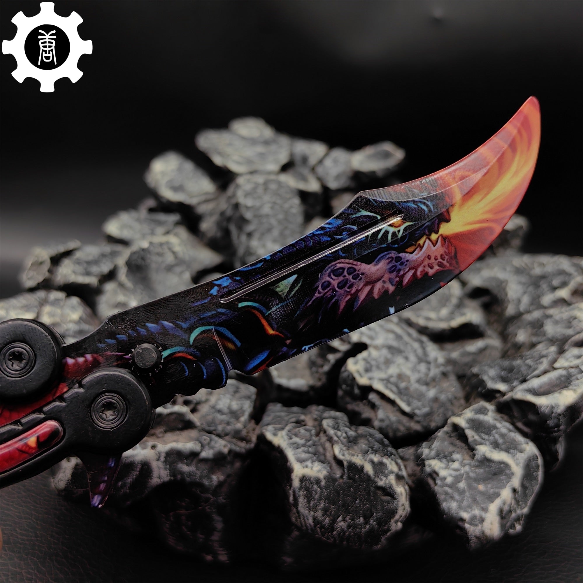 Game Butterfly Knife Dragonfire Pattern Metal Balisong Trainer - Tophatter Daily Deals