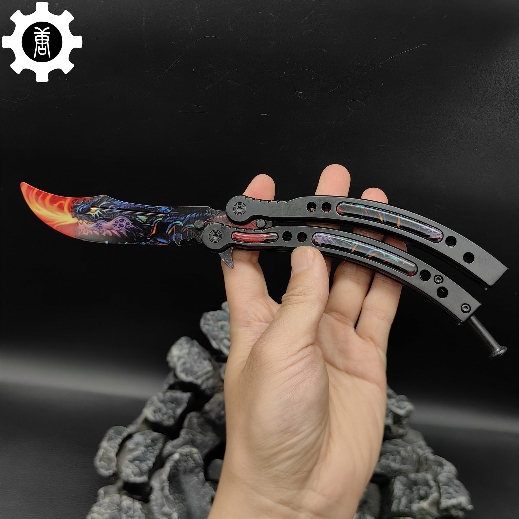 Game Butterfly Knife Dragonfire Pattern Metal Balisong Trainer - Tophatter Daily Deals
