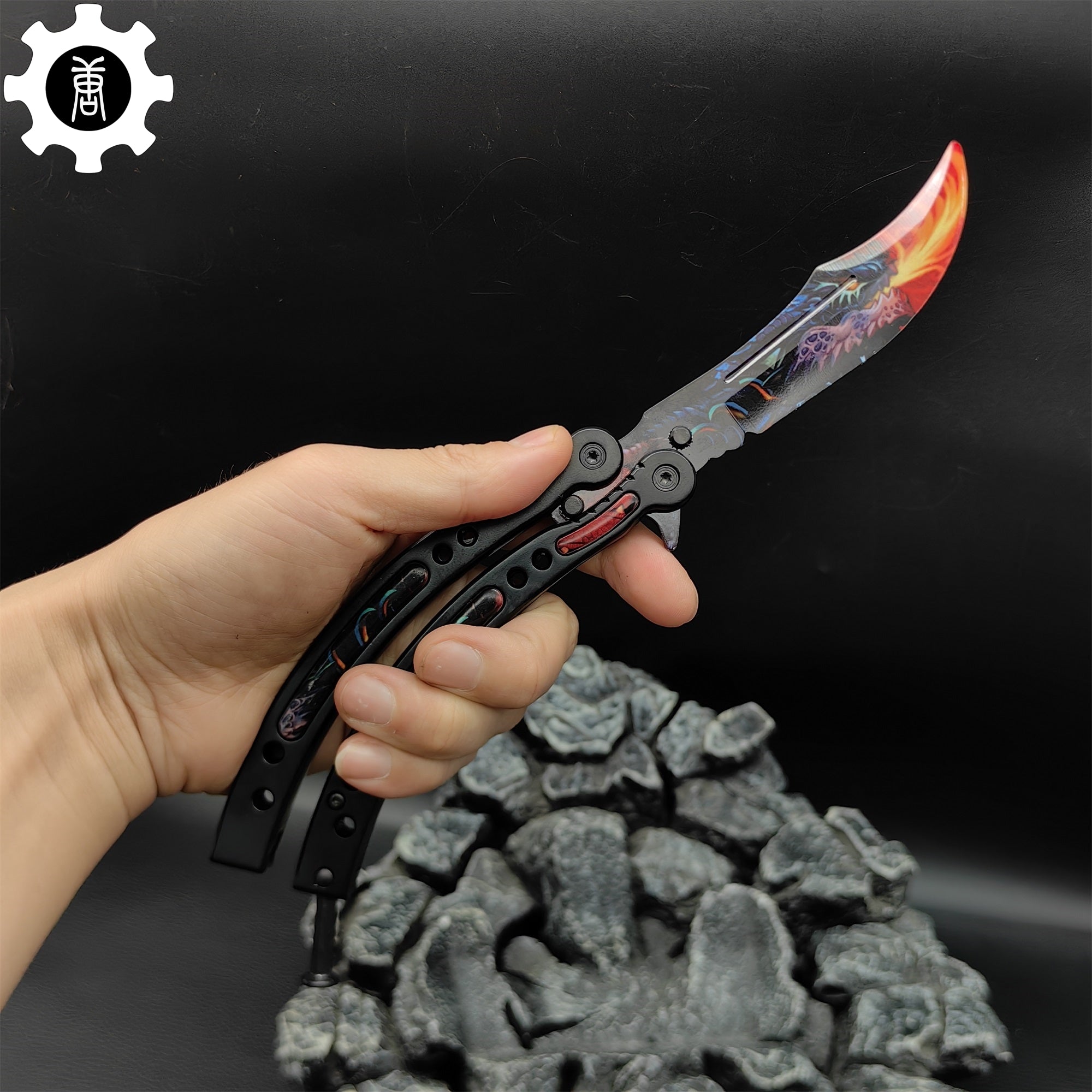 Game Butterfly Knife Dragonfire Pattern Metal Balisong Trainer - Tophatter Daily Deals