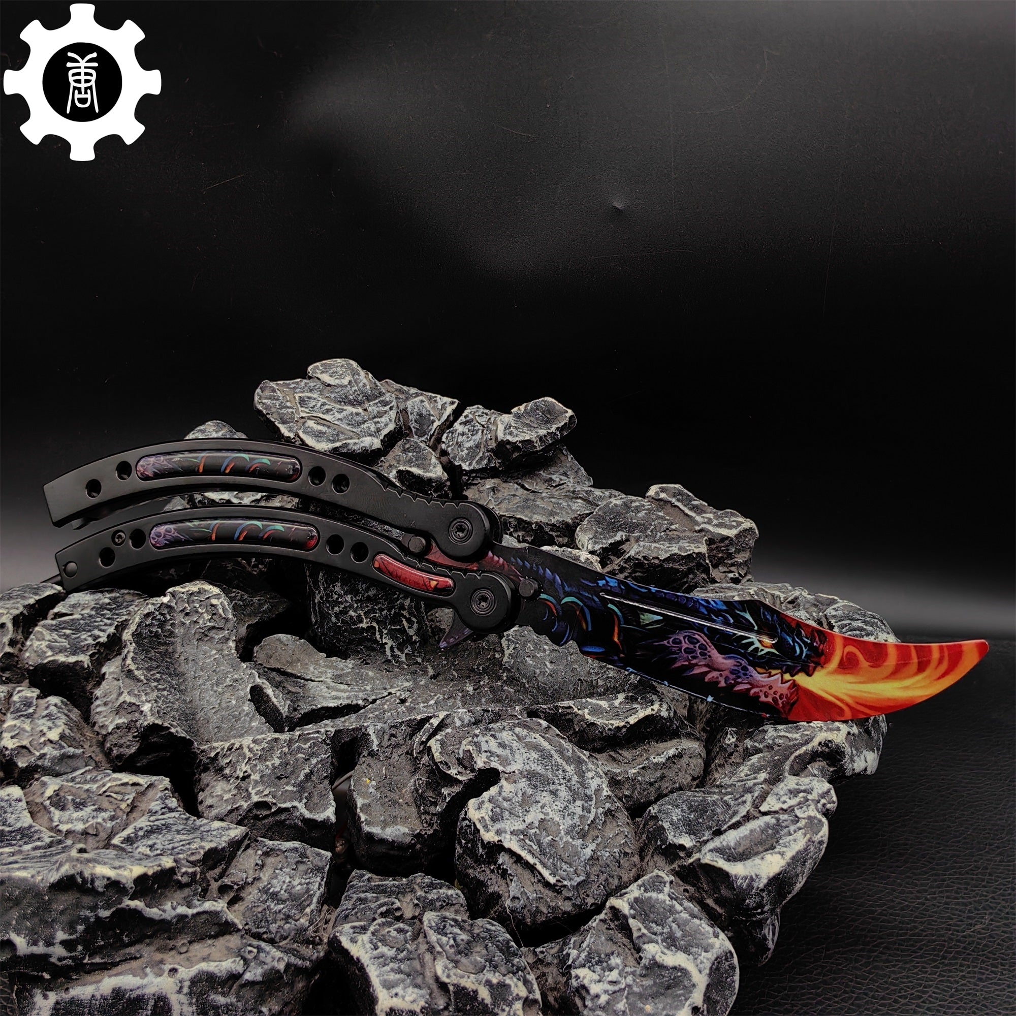 Game Butterfly Knife Dragonfire Pattern Metal Balisong Trainer - Tophatter Daily Deals