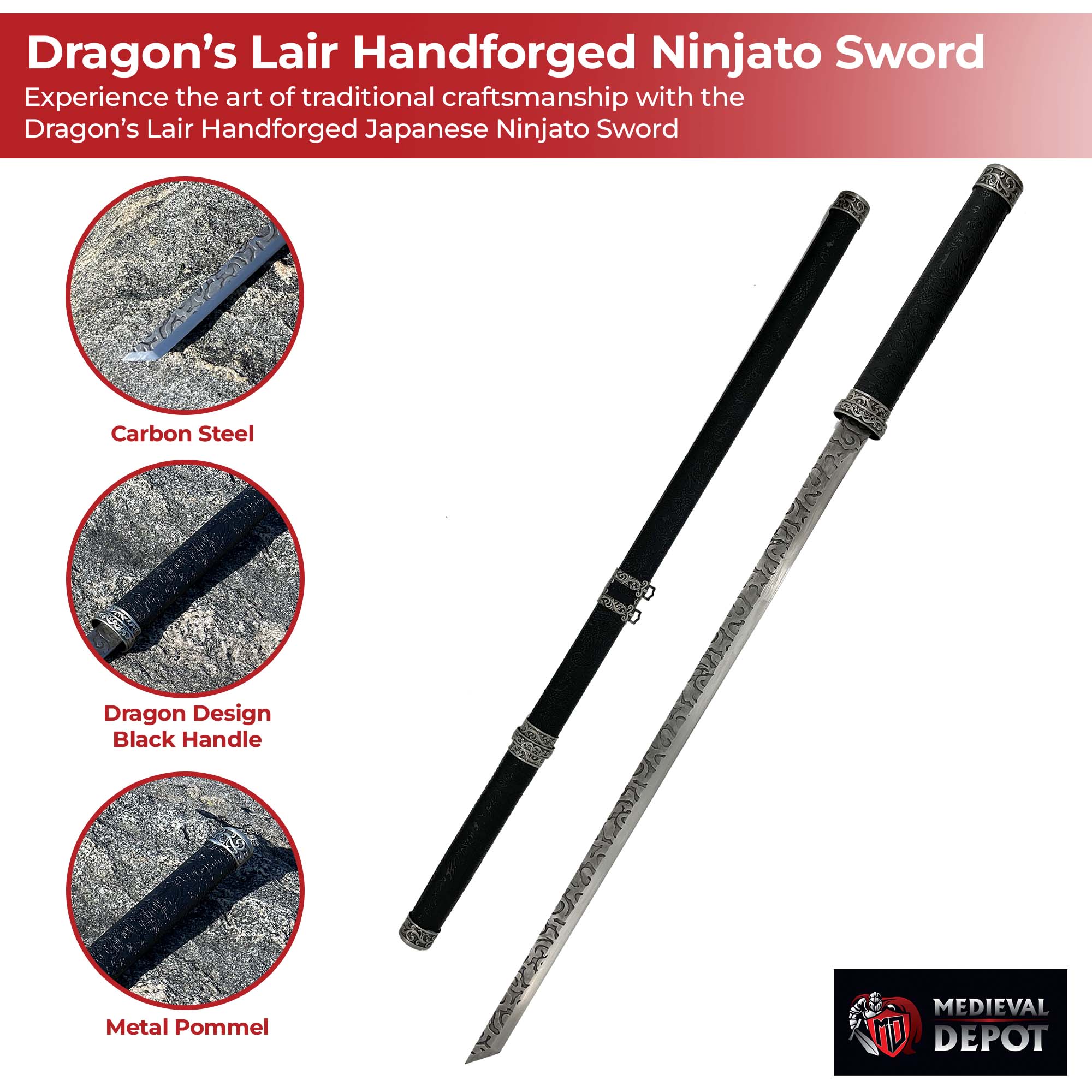 Dragon’s Lair Handforged Japanese Ninjato Sword Swords - Tophatter Daily Deals