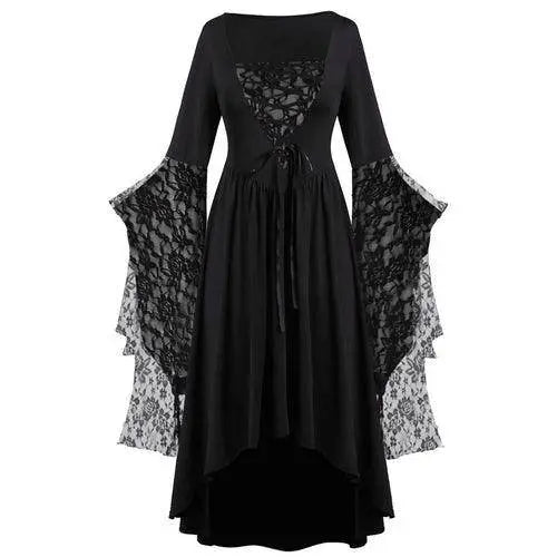 Dress Trumpet Sleeve Long Plus Size | Vintage Witch Vampire Dress Dark Gray halloween - Tophatter Daily Deals