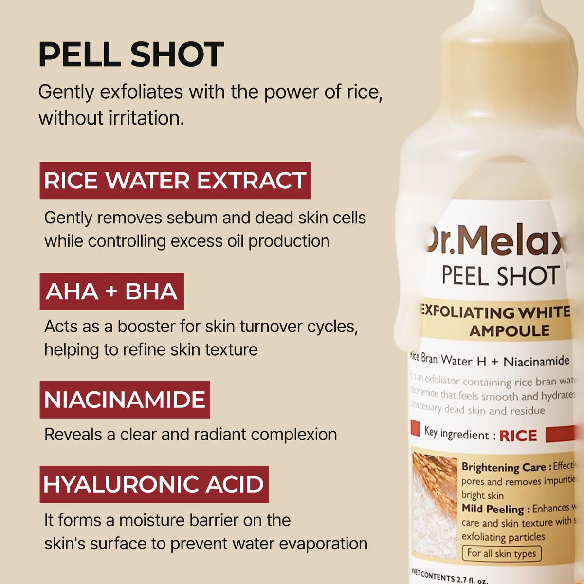 Dr Melaxin Peel Shot Exfoliating White Rice Ampoule 80ml Pipette Bottle - Tophatter Daily Deals
