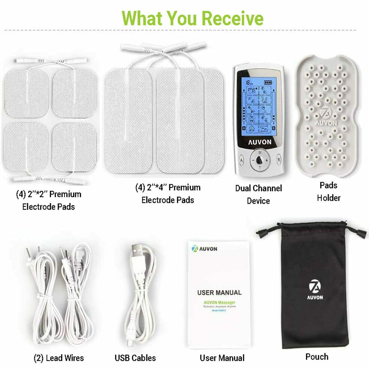 Electro Muscle Stimulation Machine - Dual Channel TENS Machine for Pain Relief | TENS Unit Muscle Stimulator with 20 Modes | 2″ and 2″x4″ TENS Pads Health & Beauty - Tophatter Daily Deals