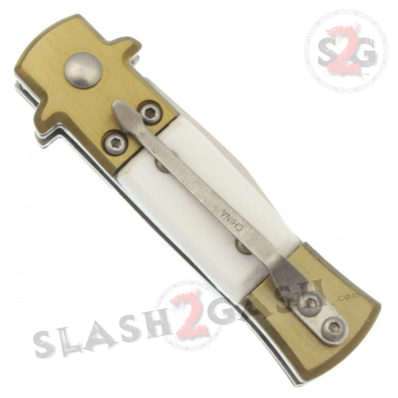 Mini Bronze Stiletto Auto Knife Cali Legal Switchblade - White Knife-Auto - Tophatter Daily Deals