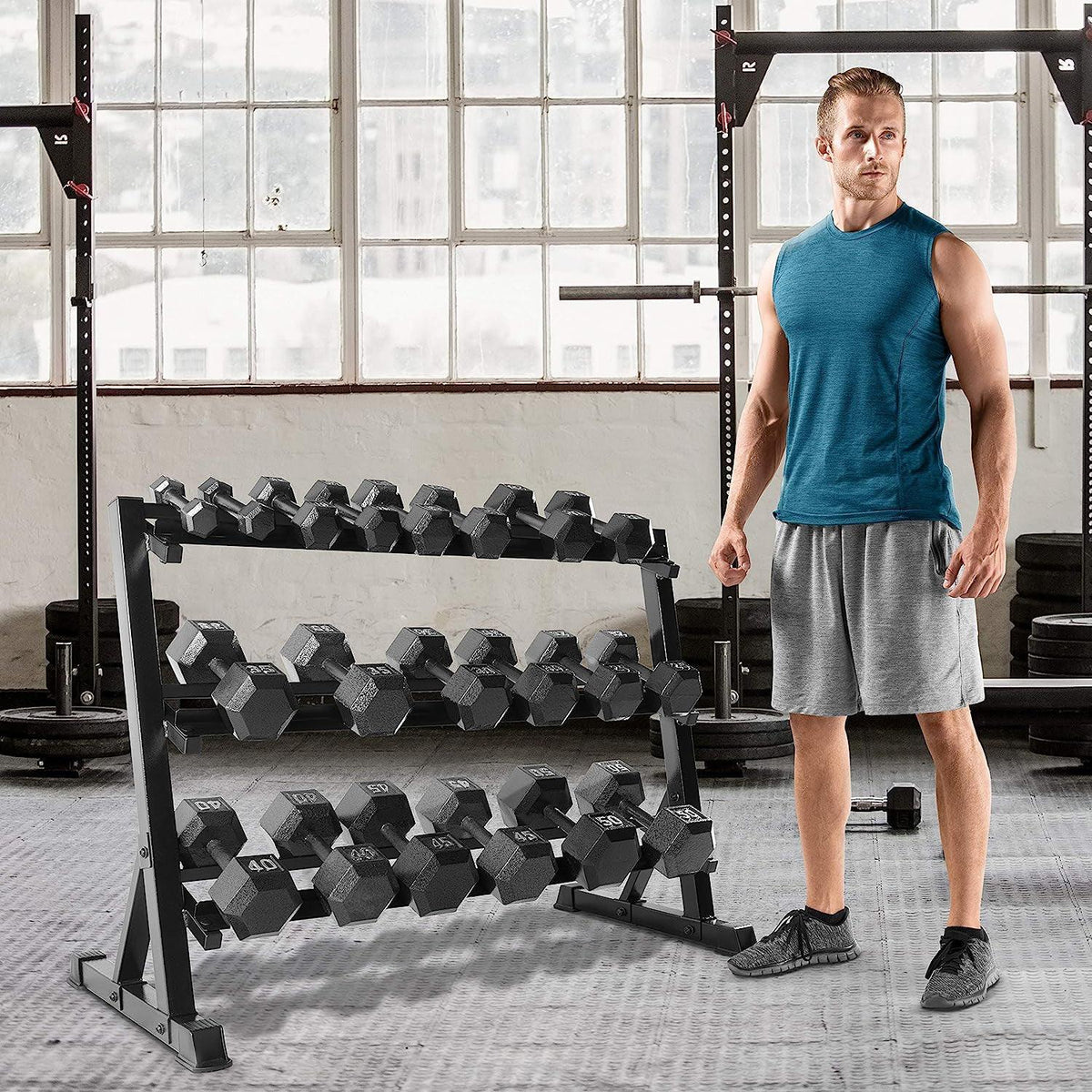 Three Tier Dumbbell Rack - Dumbbell Storage Rack Stand Hex Weight Heavy Duty 3 Tier Wide Home Gym fitness Exercise & Fitness Equipment Manuals - Tophatter Daily Deals