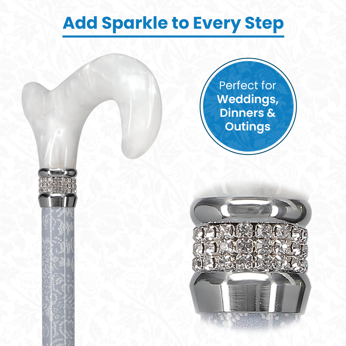 Graceful Lace Pearlz Folding Designer Adjustable Cane w/ Rhinestone collar Folding Canes - Tophatter Daily Deals