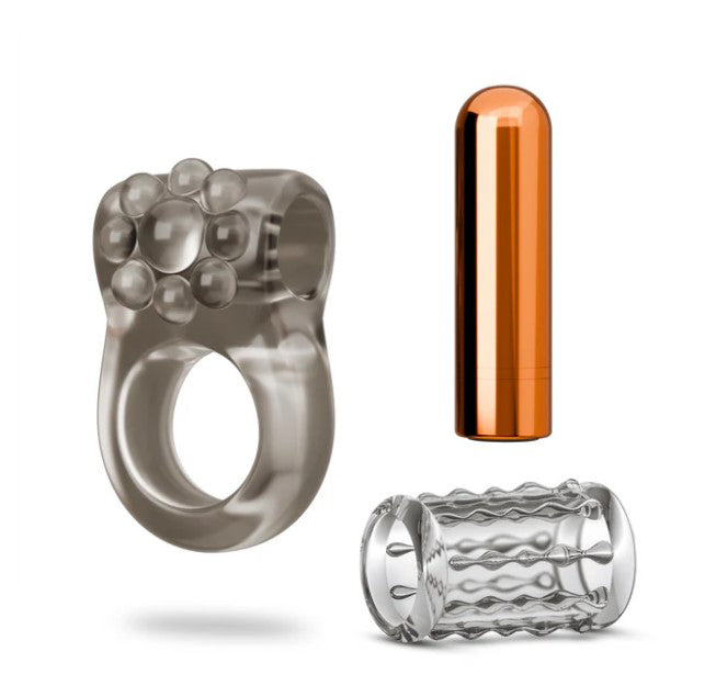Stay Hard Vibrating Cock Ring Set With Textured Sleeve - Stamina Enhancer > Cock Ring > Vibrating - Tophatter Daily Deals