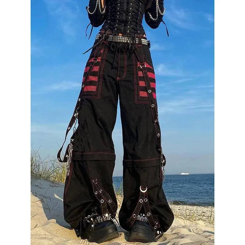 E-girl Gothic Grunge Cargo Pants Bandage Women Vintage Dark Academia Baggy Trousers Sweatpants Punk Hip Hop Streetwear - Tophatter Daily Deals