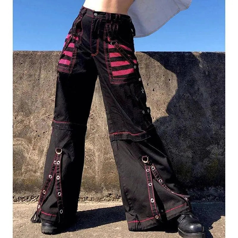 E-girl Gothic Grunge Cargo Pants Bandage Women Vintage Dark Academia Baggy Trousers Sweatpants Punk Hip Hop Streetwear - Tophatter Daily Deals