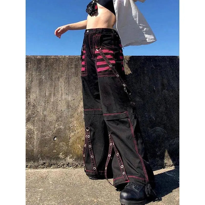 E-girl Gothic Grunge Cargo Pants Bandage Women Vintage Dark Academia Baggy Trousers Sweatpants Punk Hip Hop Streetwear - Tophatter Daily Deals