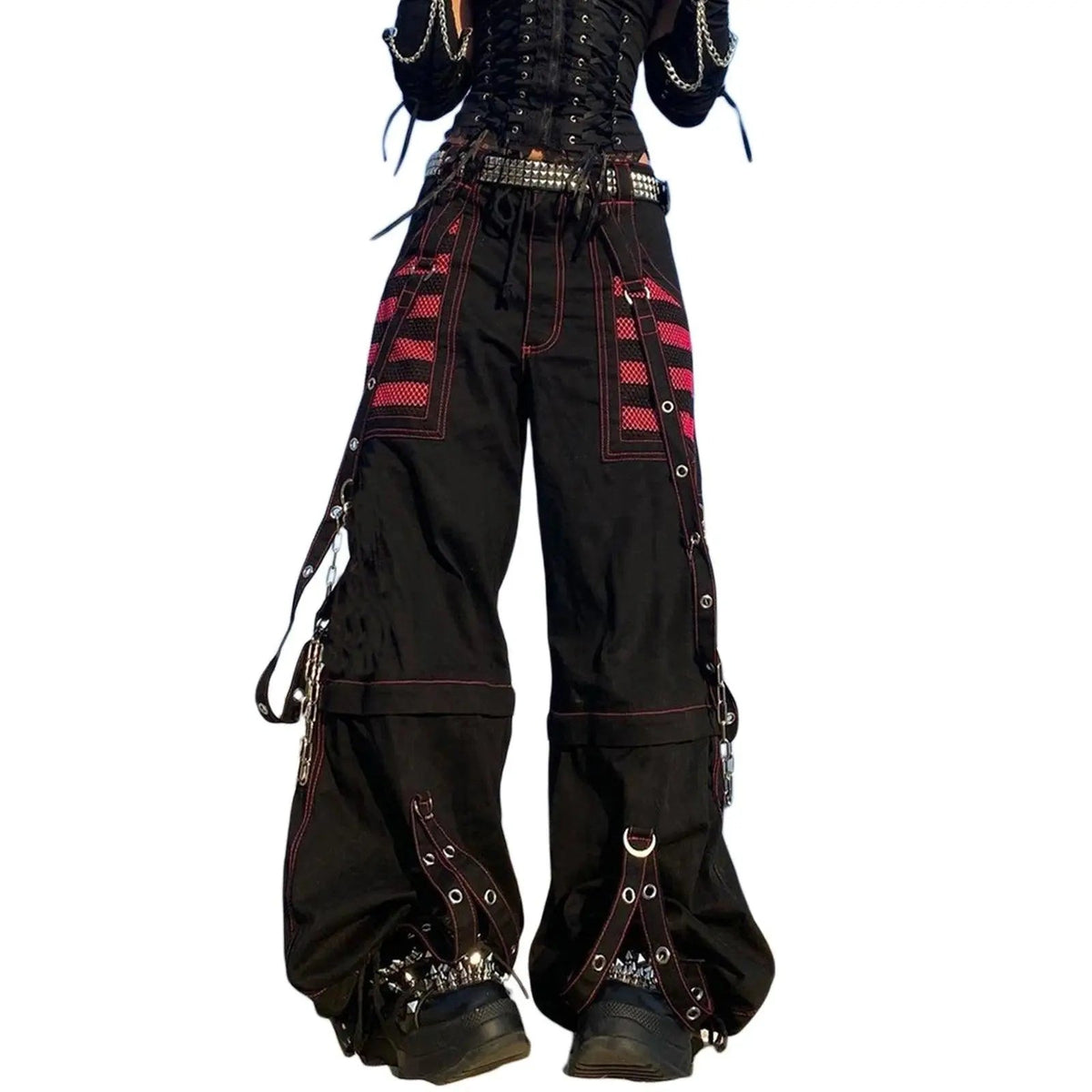 E-girl Gothic Grunge Cargo Pants Bandage Women Vintage Dark Academia Baggy Trousers Sweatpants Punk Hip Hop Streetwear black - Tophatter Daily Deals