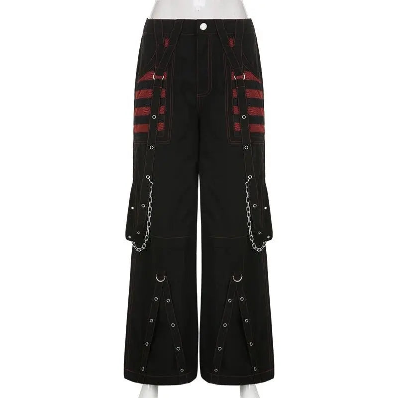 E-girl Gothic Grunge Cargo Pants Bandage Women Vintage Dark Academia Baggy Trousers Sweatpants Punk Hip Hop Streetwear - Tophatter Daily Deals