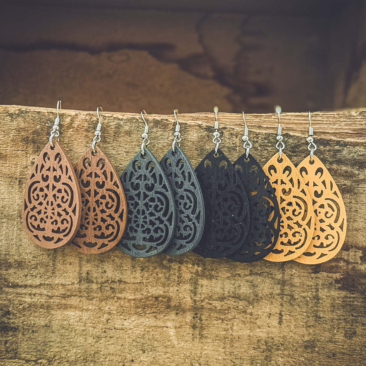Set of Four Beautiful Carved Wood Earrings Earrings - Tophatter Daily Deals