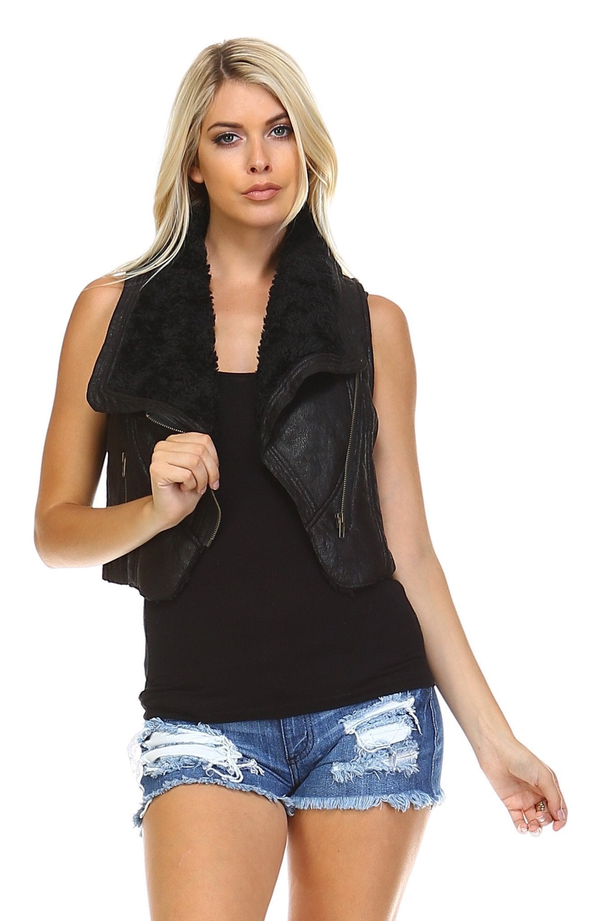Women's Faux Fur Lined Moto Vest Black Jackets - Tophatter Daily Deals