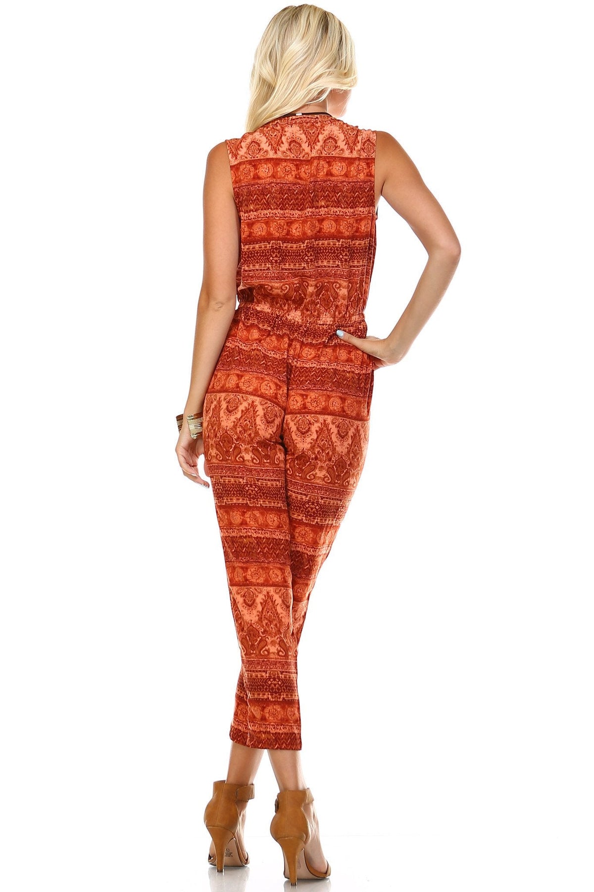 Women's Printed Button Up Sleeveless Jumpsuit Jumpsuit - Tophatter Daily Deals