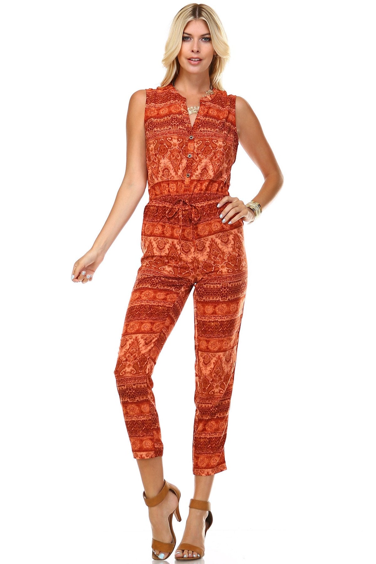 Women's Printed Button Up Sleeveless Jumpsuit Jumpsuit - Tophatter Daily Deals