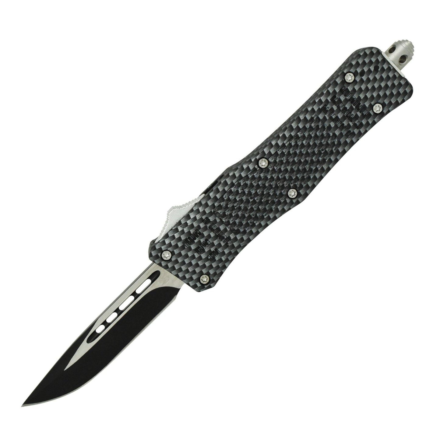 Automatic OTF Knife w/ Belt Clip Small Carbon Fiber Knife - Tophatter Daily Deals
