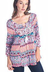 Women's Tassel Tie Printed Loose Top Tops - Tophatter Daily Deals