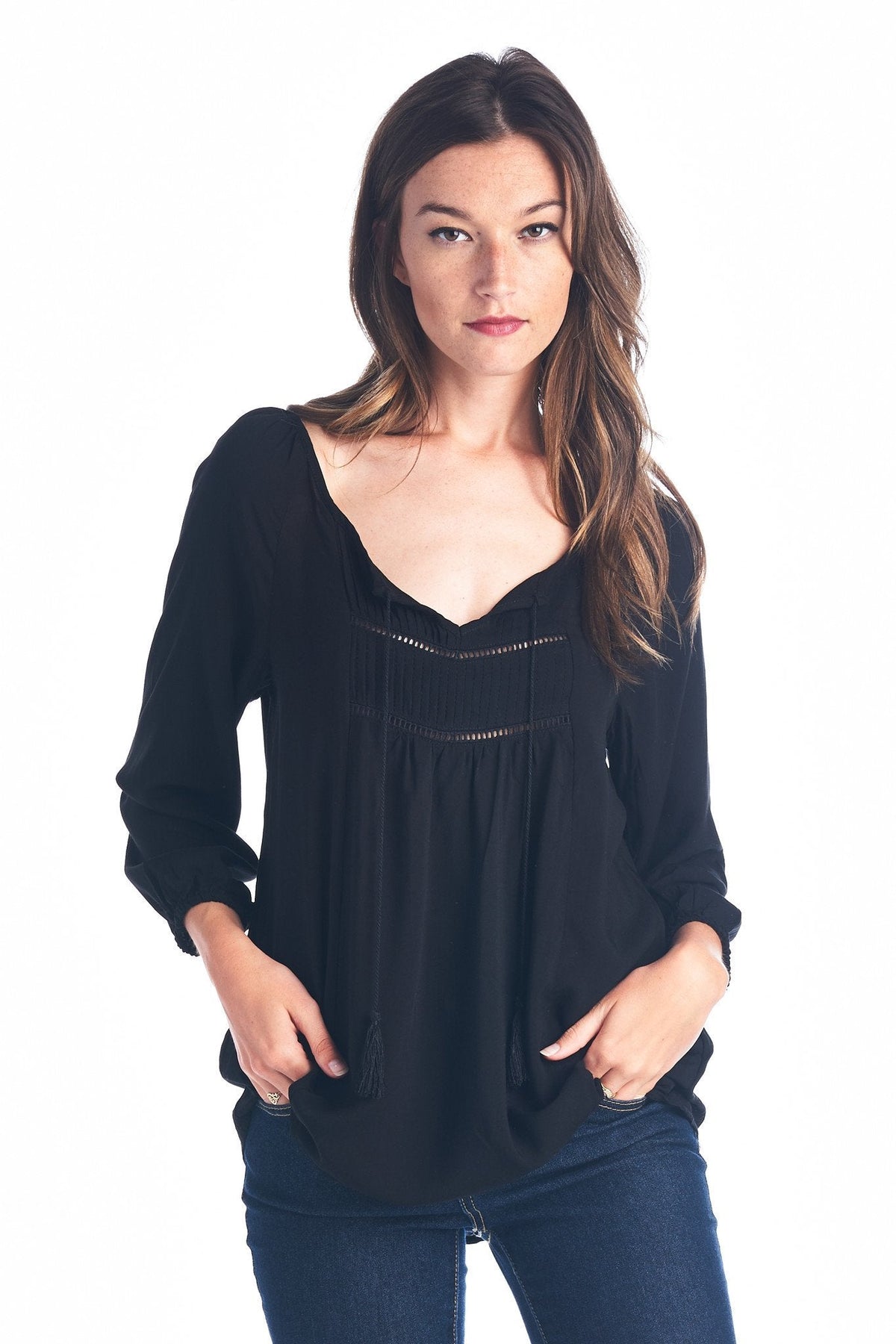 Women's Tassel Tie Loose Top Black 96 Tops - Tophatter Daily Deals