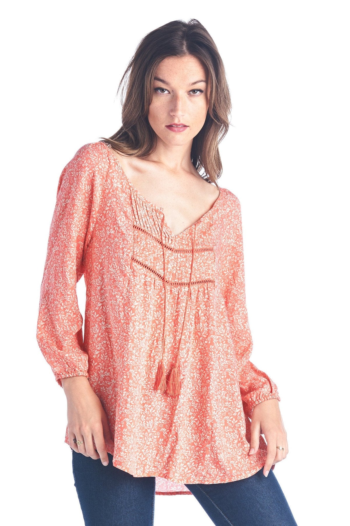 Women's Tassel Tie Printed Loose Top Cosmo Combo Tops - Tophatter Daily Deals