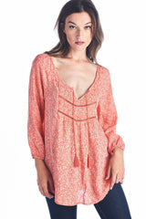 Women's Tassel Tie Printed Loose Top Tops - Tophatter Daily Deals