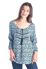 Women's Tassel Tie Printed Loose Top Dark Navy 13 Tops - Tophatter Daily Deals