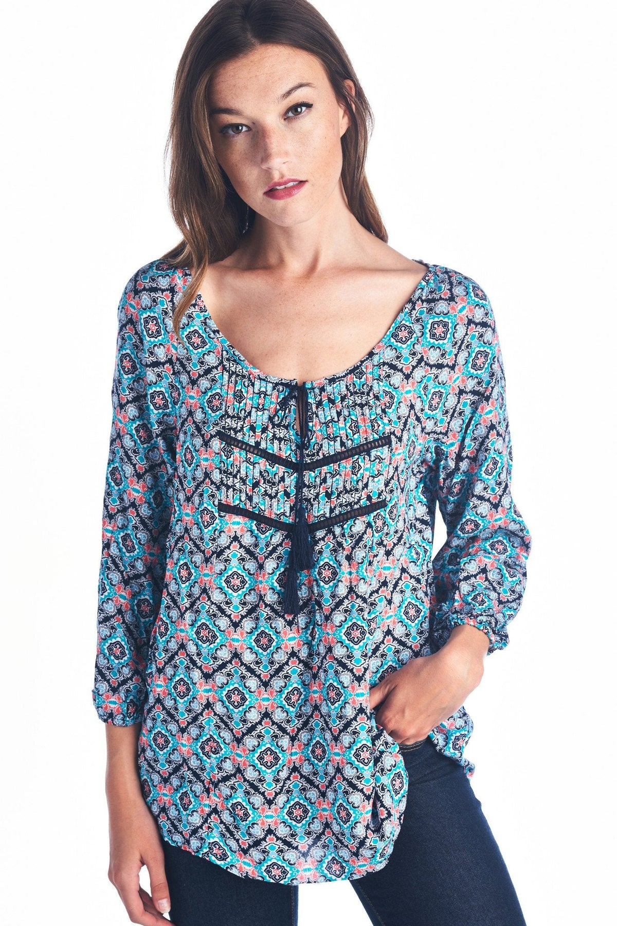 Women's Tassel Tie Printed Loose Top Tops - Tophatter Daily Deals