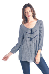 Women's Tassel Tie Printed Loose Top Peri Night Tops - Tophatter Daily Deals