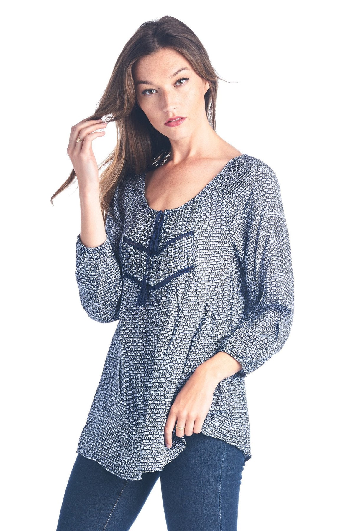 Women's Tassel Tie Printed Loose Top Tops - Tophatter Daily Deals