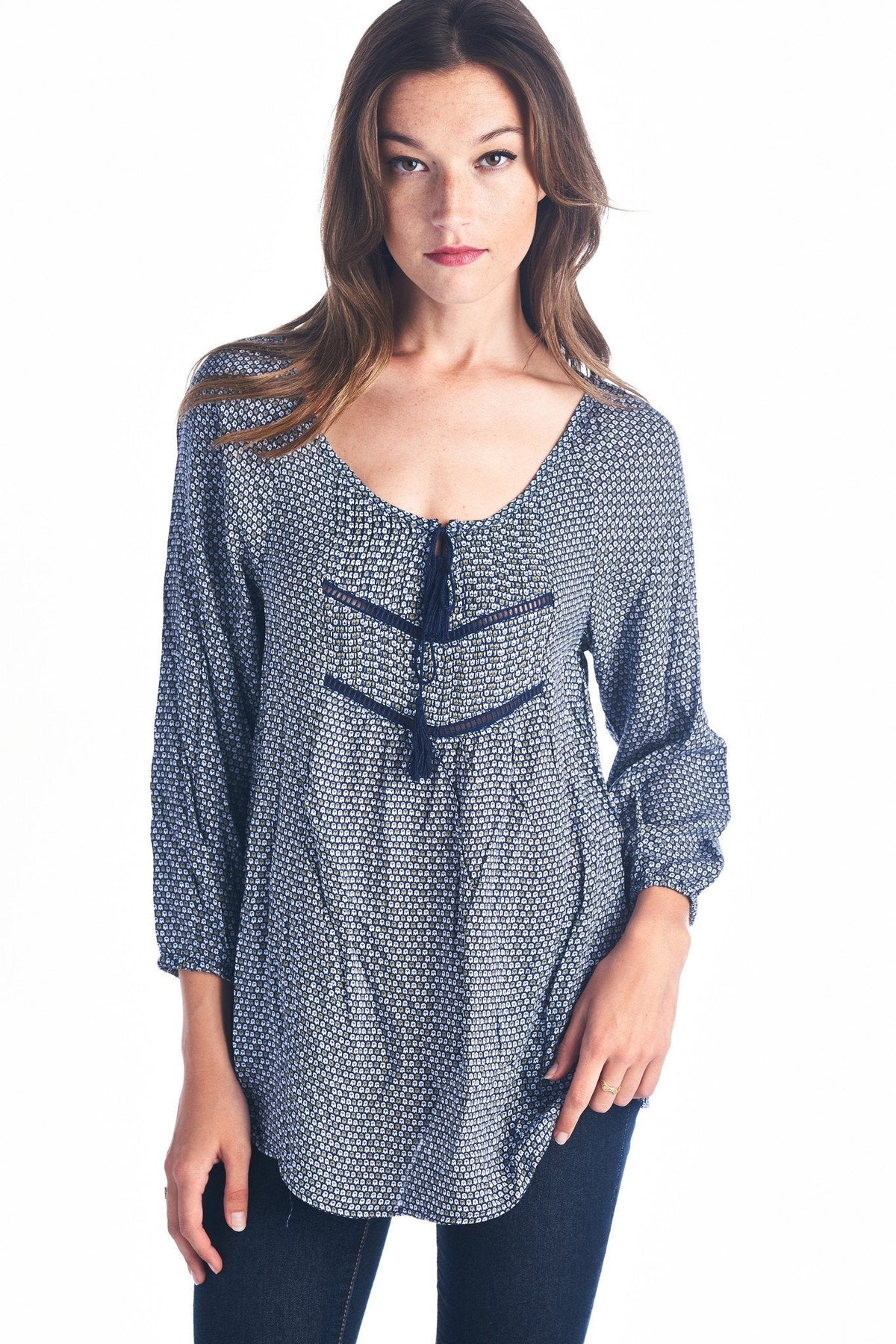 Women's Tassel Tie Printed Loose Top Tops - Tophatter Daily Deals