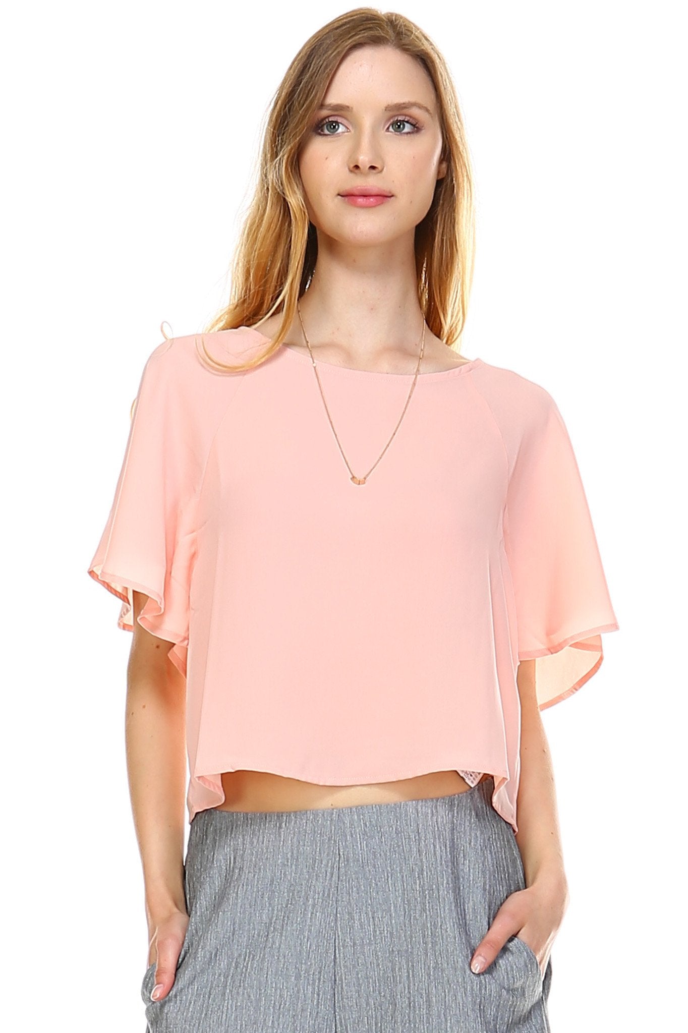 Women's Loose Cropped Chiffon Top Blush 2 Tops - Tophatter Daily Deals