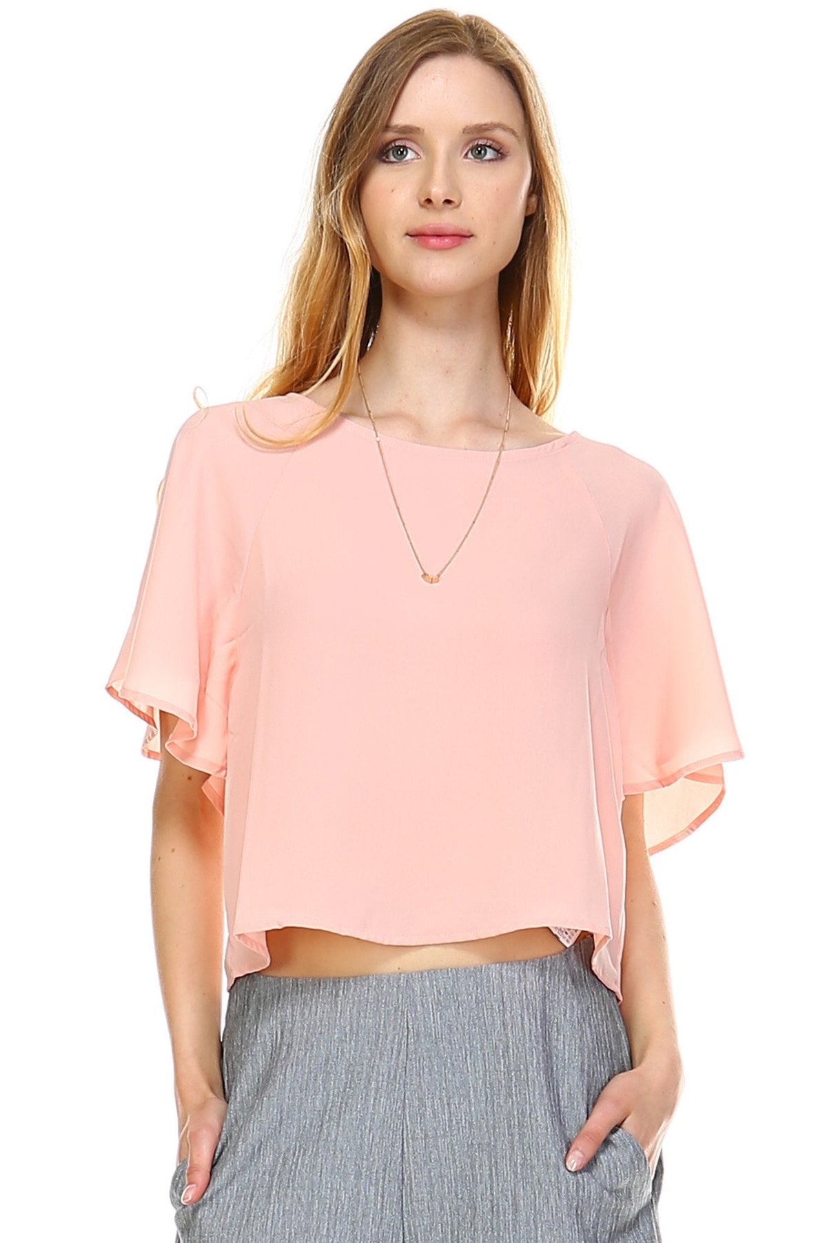 Women's Loose Cropped Chiffon Top Blush 2 Tops - Tophatter Daily Deals