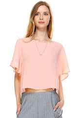 Women's Loose Cropped Chiffon Top Blush 2 Tops - Tophatter Daily Deals