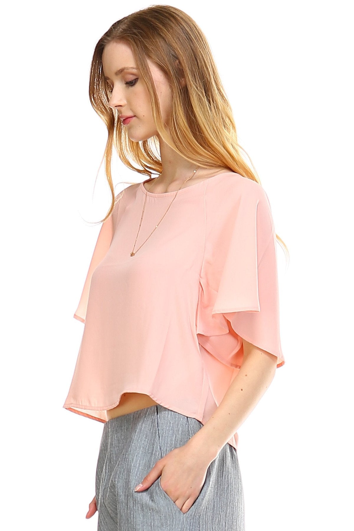 Women's Loose Cropped Chiffon Top Tops - Tophatter Daily Deals