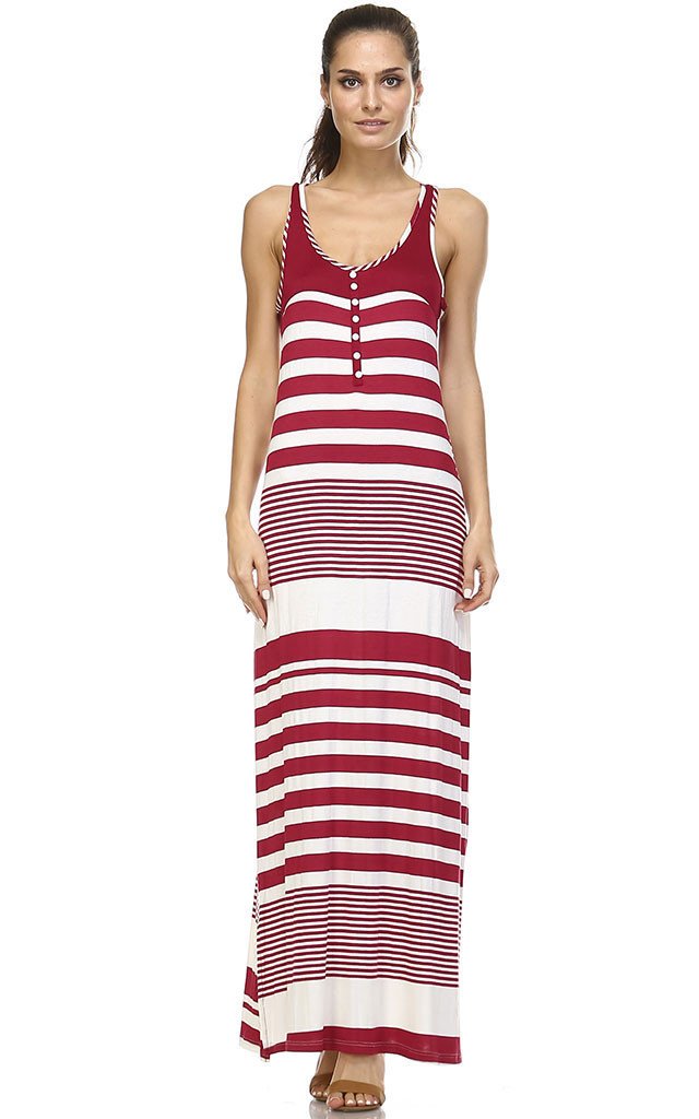 Women's Variegated Stripe Maxi Tank Dress Burgundy 10 Dresses / Maxi - Tophatter Daily Deals