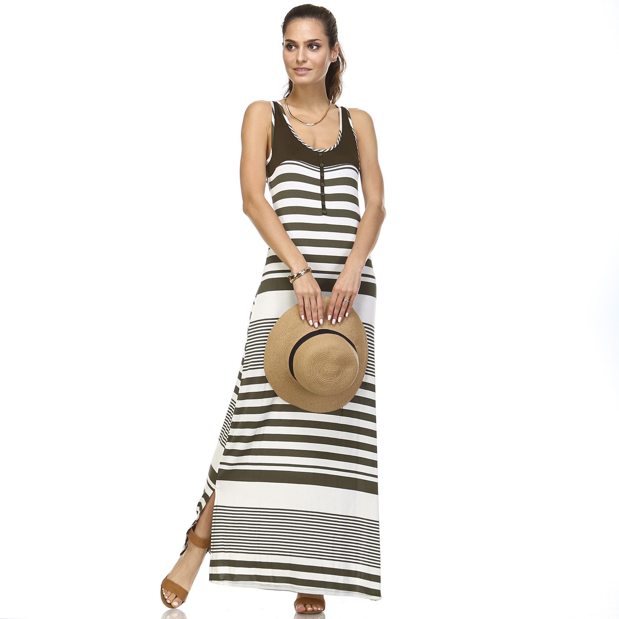 Women's Variegated Stripe Maxi Tank Dress Dresses / Maxi - Tophatter Daily Deals