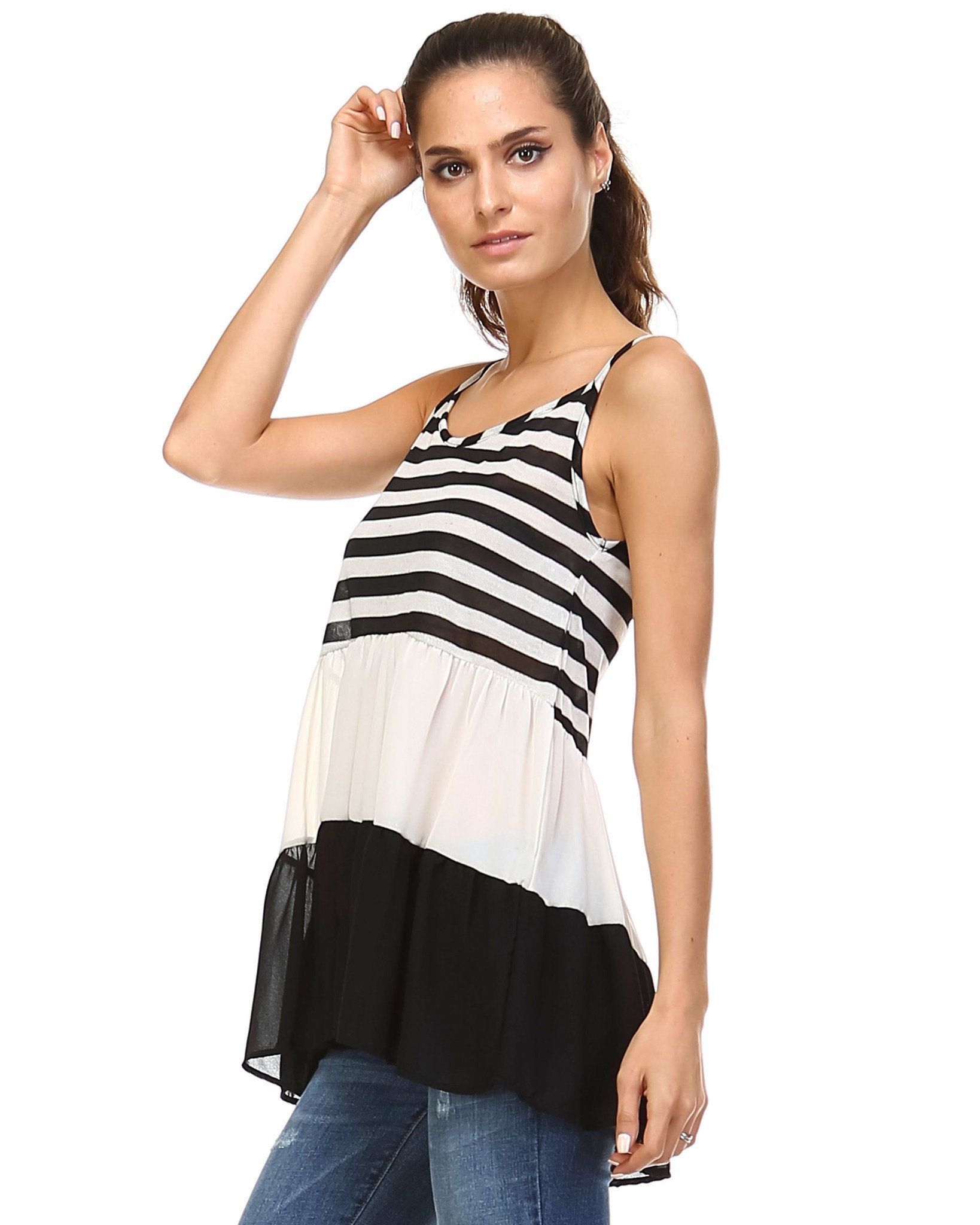 Women's Tiered Halter Stripe Tank Tanks - Tophatter Daily Deals