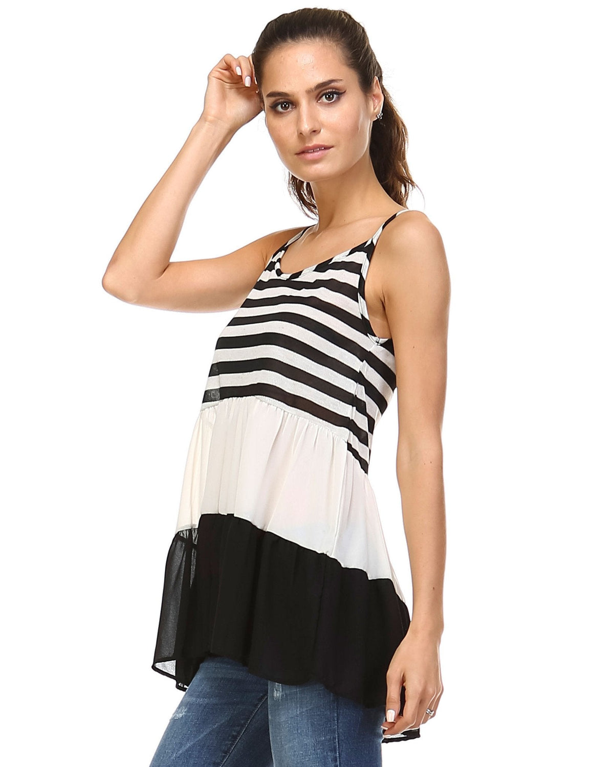 Women's Tiered Halter Stripe Tank Tanks - Tophatter Daily Deals
