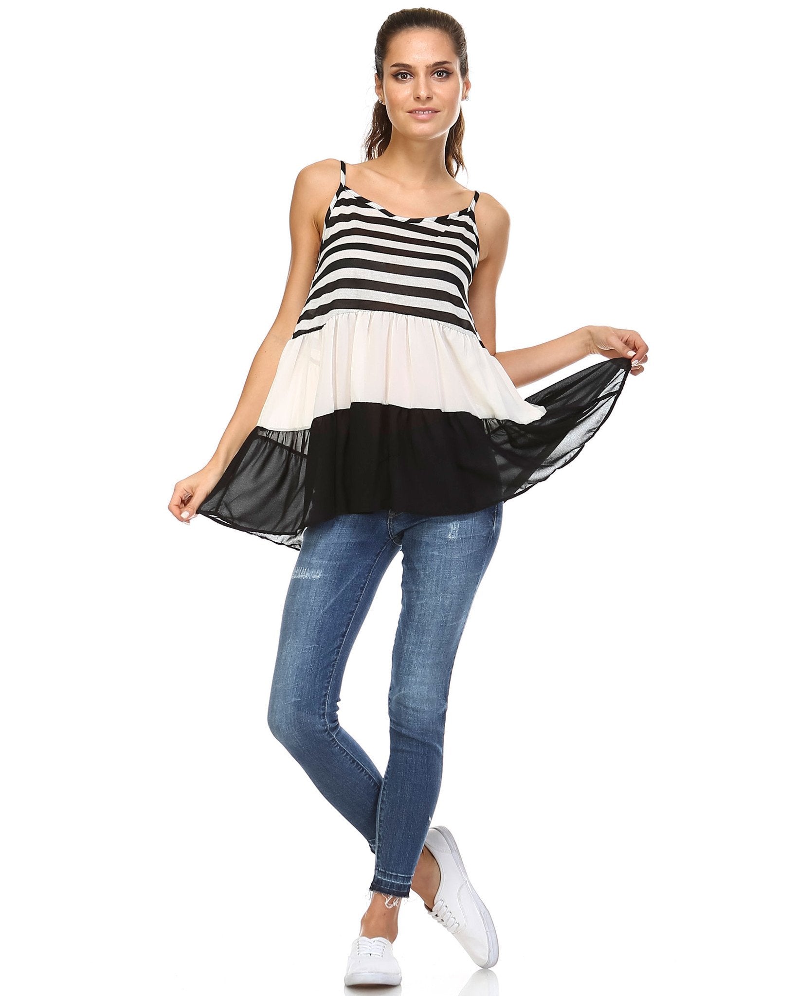 Women's Tiered Halter Stripe Tank Tanks - Tophatter Daily Deals