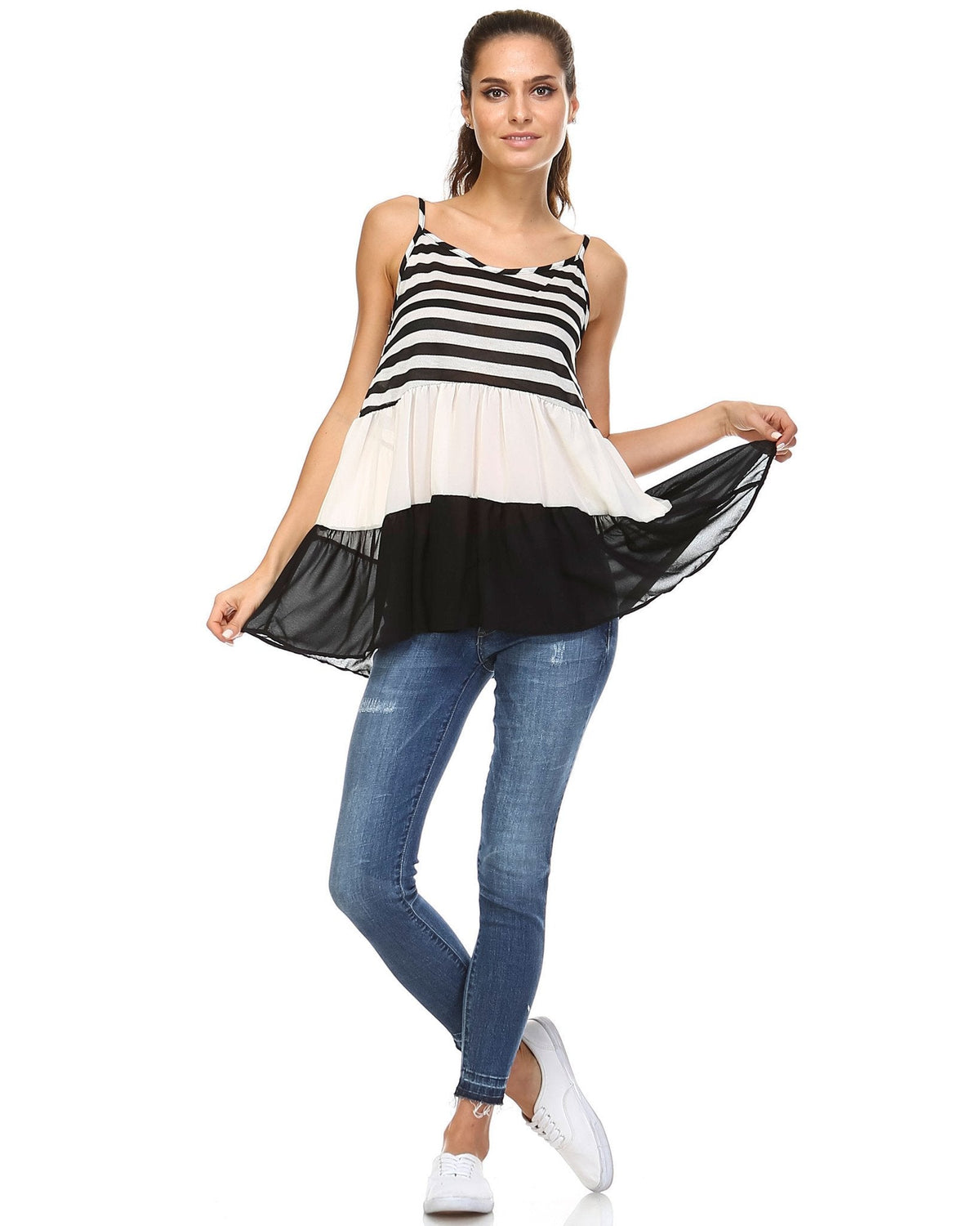 Women's Tiered Halter Stripe Tank Tanks - Tophatter Daily Deals
