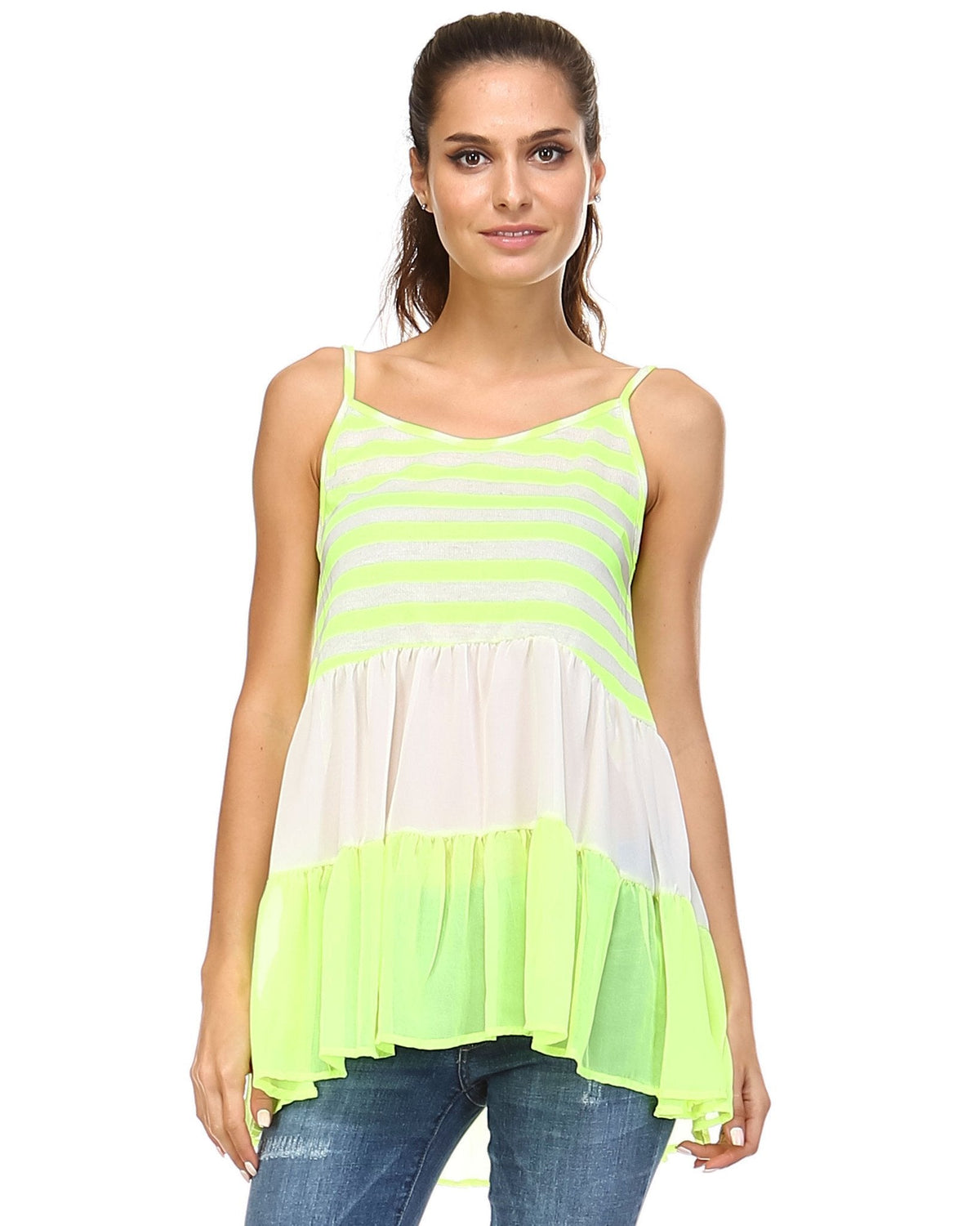 Women's Tiered Halter Stripe Tank Lime Tanks - Tophatter Daily Deals
